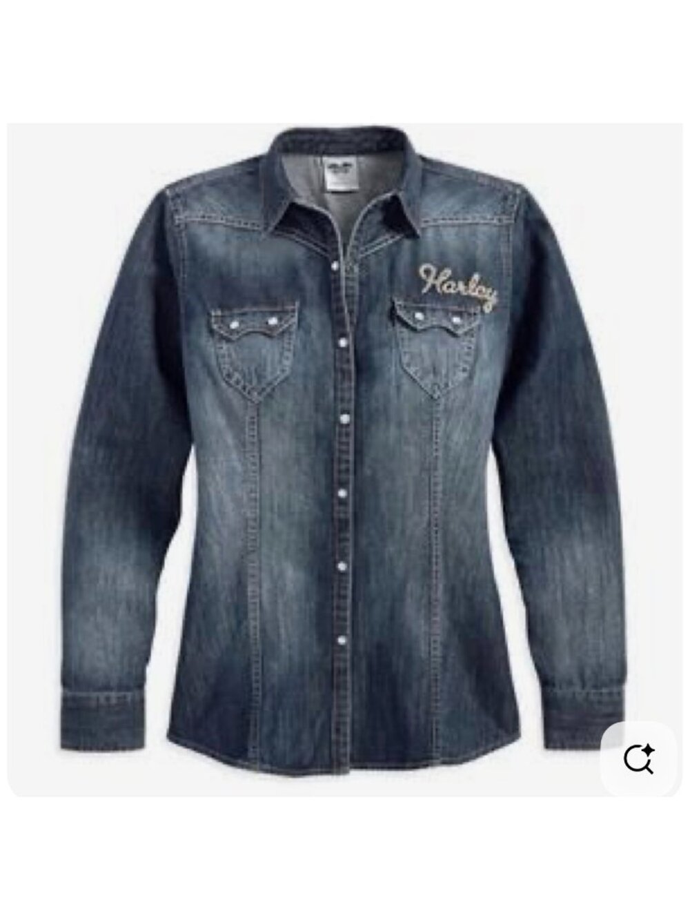 Harley-Davidson Embroidered Logo Denim Button Down Shirt Womens XL Biker Western
